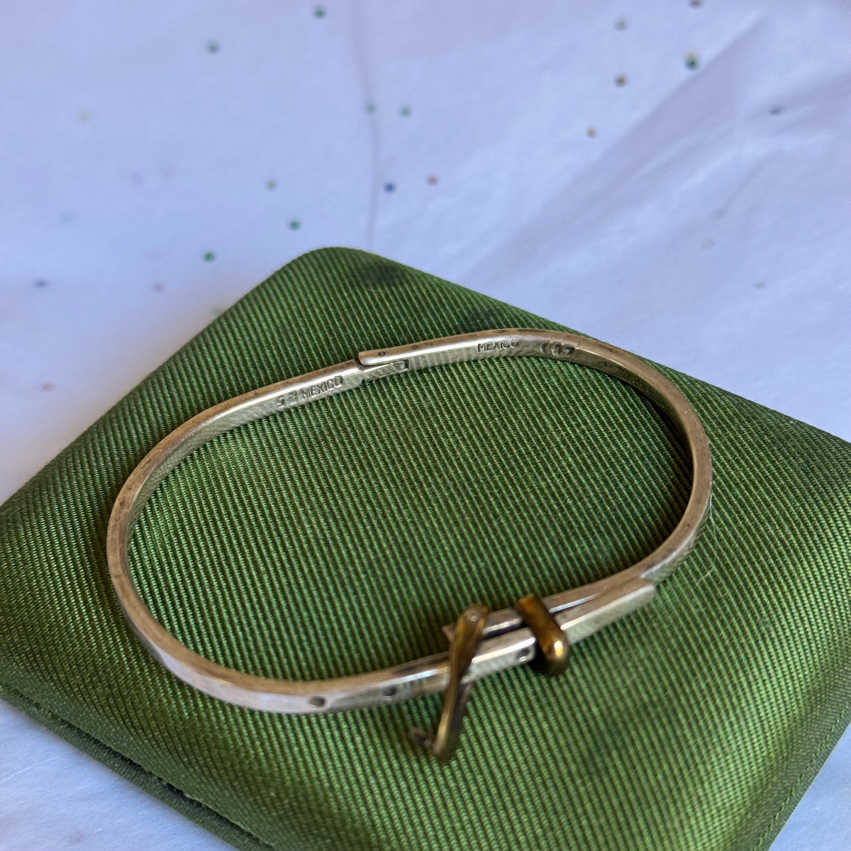 Vintage 925 Sterling and Brass Silver Belt Buckle Bangle Bracelet