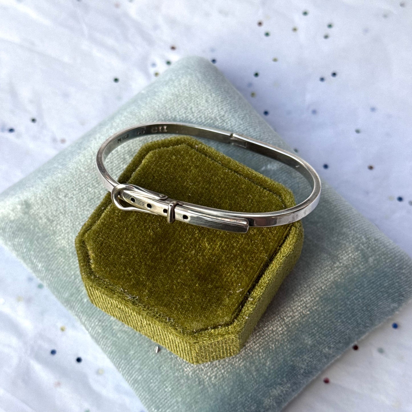 Vintage 925 Sterling Silver Belt Buckle Bangle Bracelet
