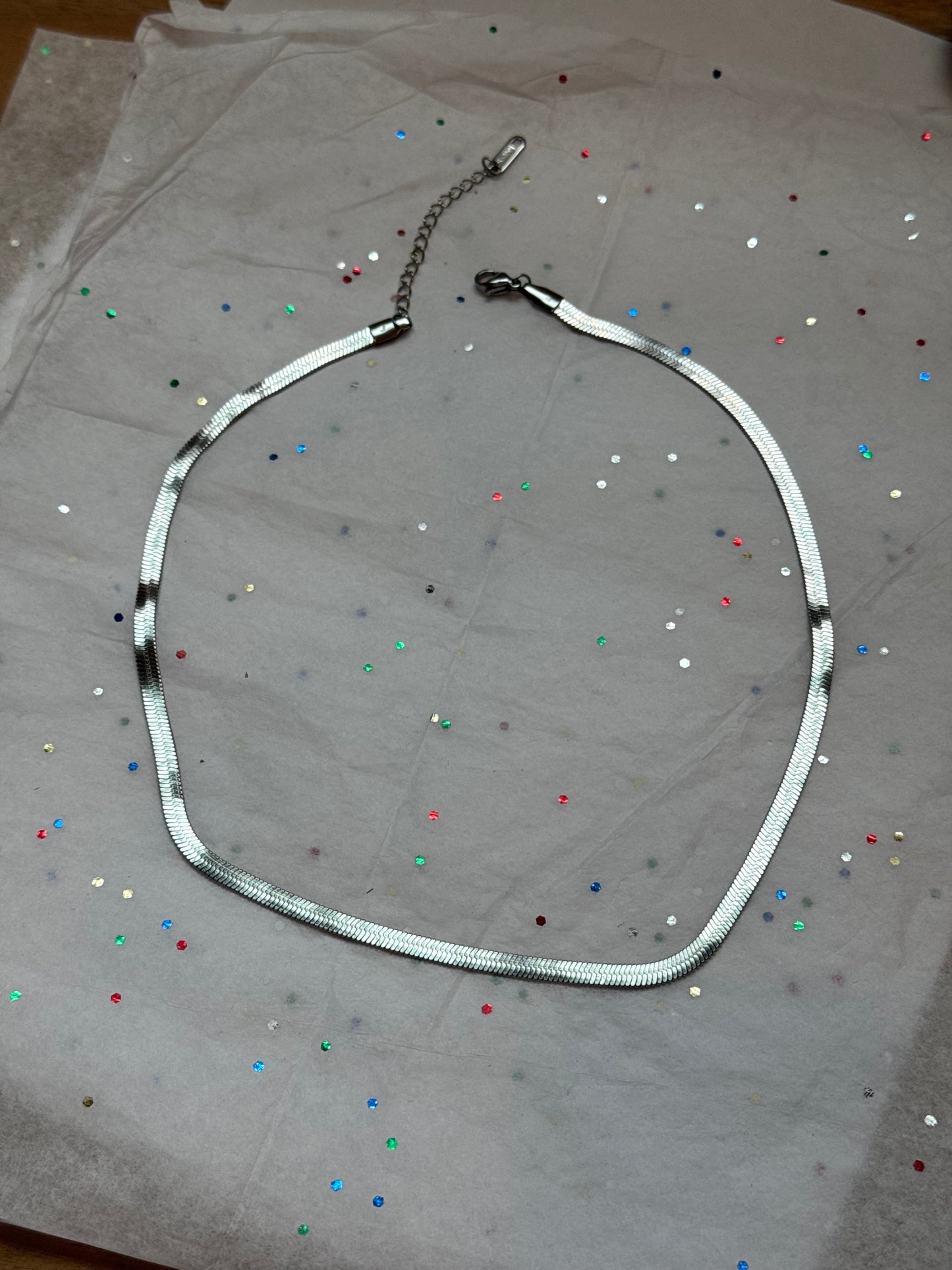 Silver Herringbone Chain Necklace