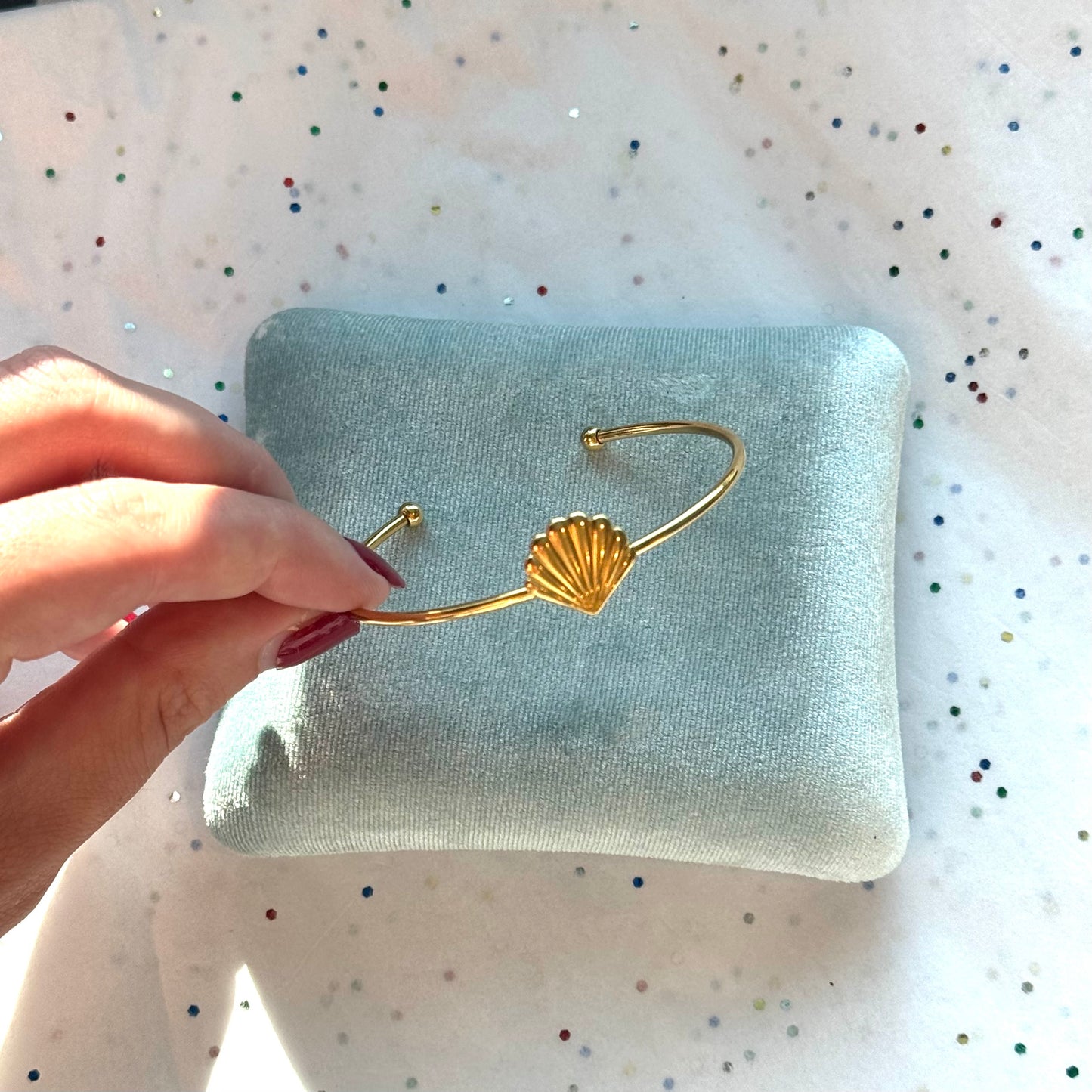 Gold Scallop Shell Cuff Bangle Bracelet