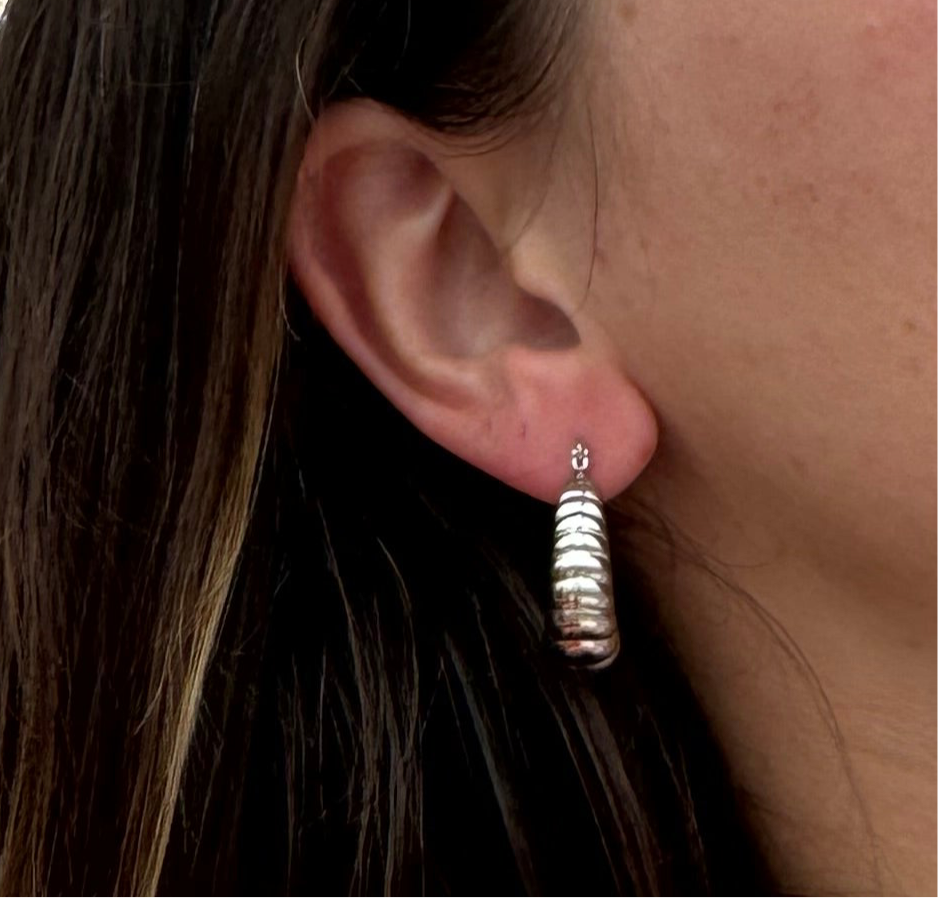 Silver Croissant Hoop Post Earrings