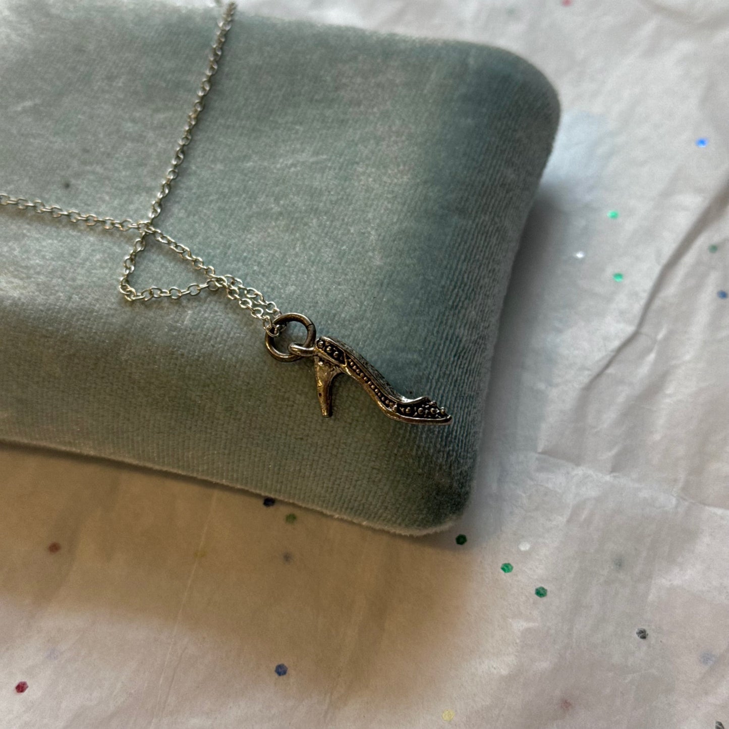 Vintage Silver Heel Pendant Necklace