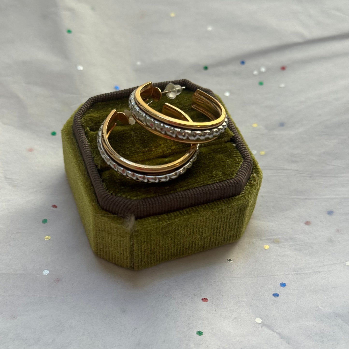 Vintage Two Tone Twist Hoop Earrings