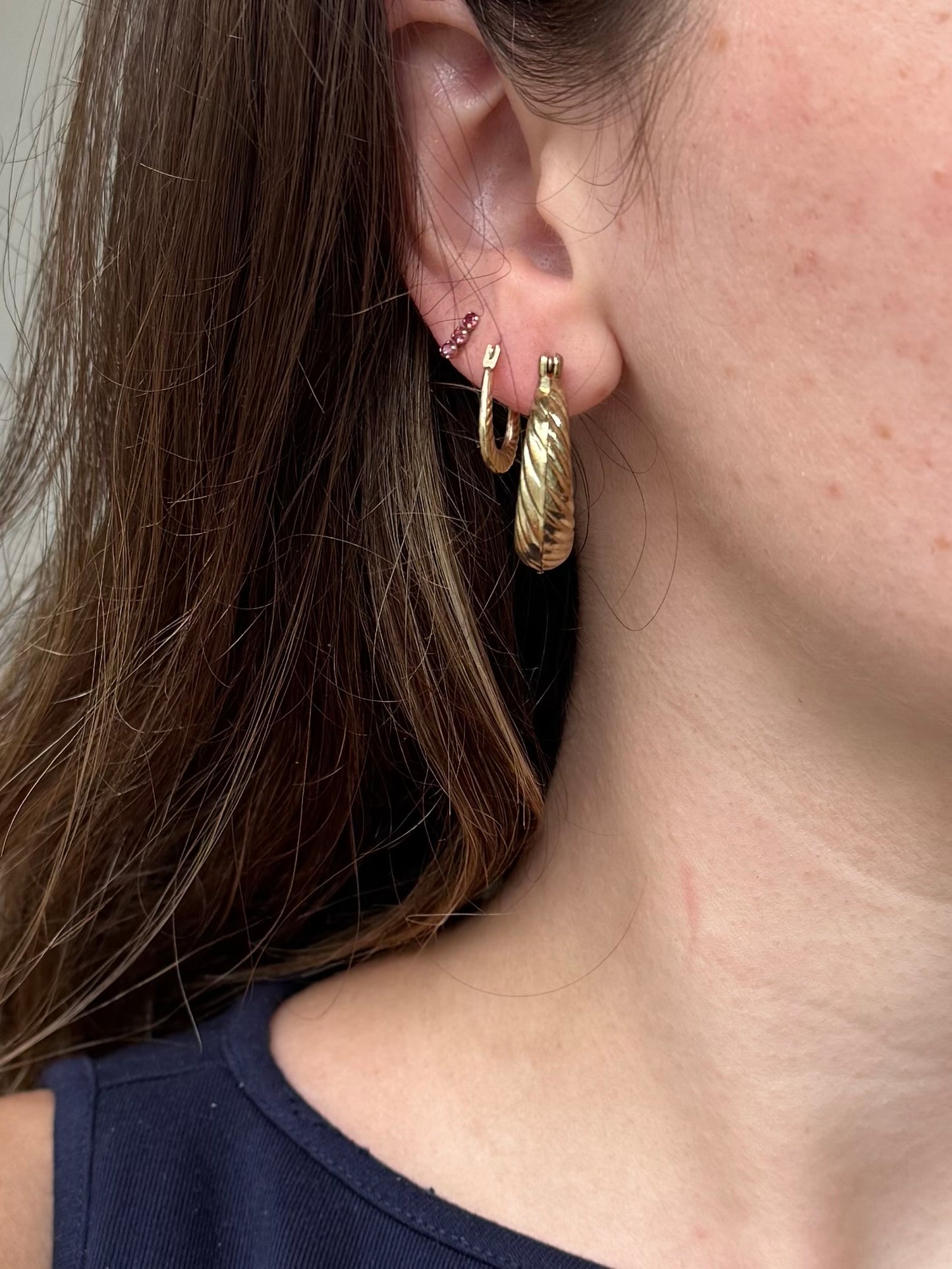 Vintage Gold Tone Croissant Hoop Post Earrings