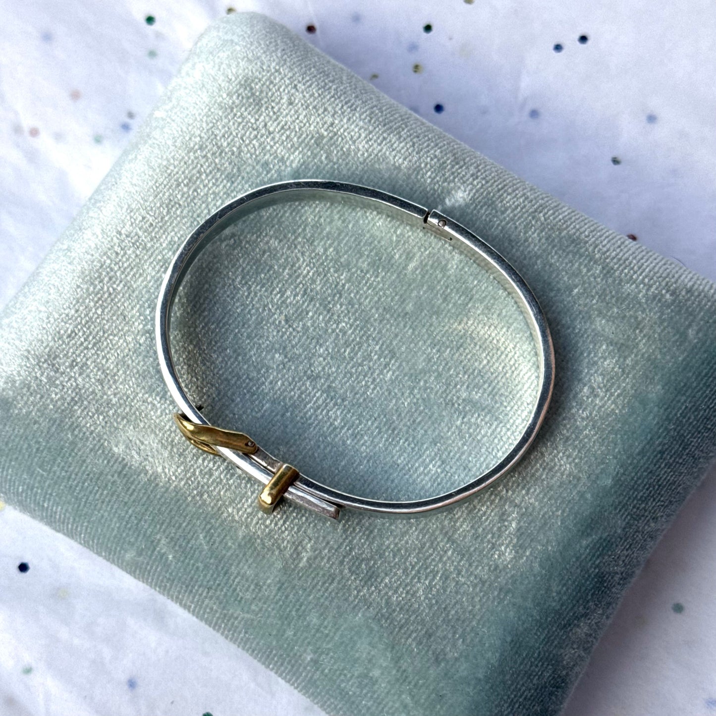 Vintage 925 Sterling and Brass Silver Belt Buckle Bangle Bracelet