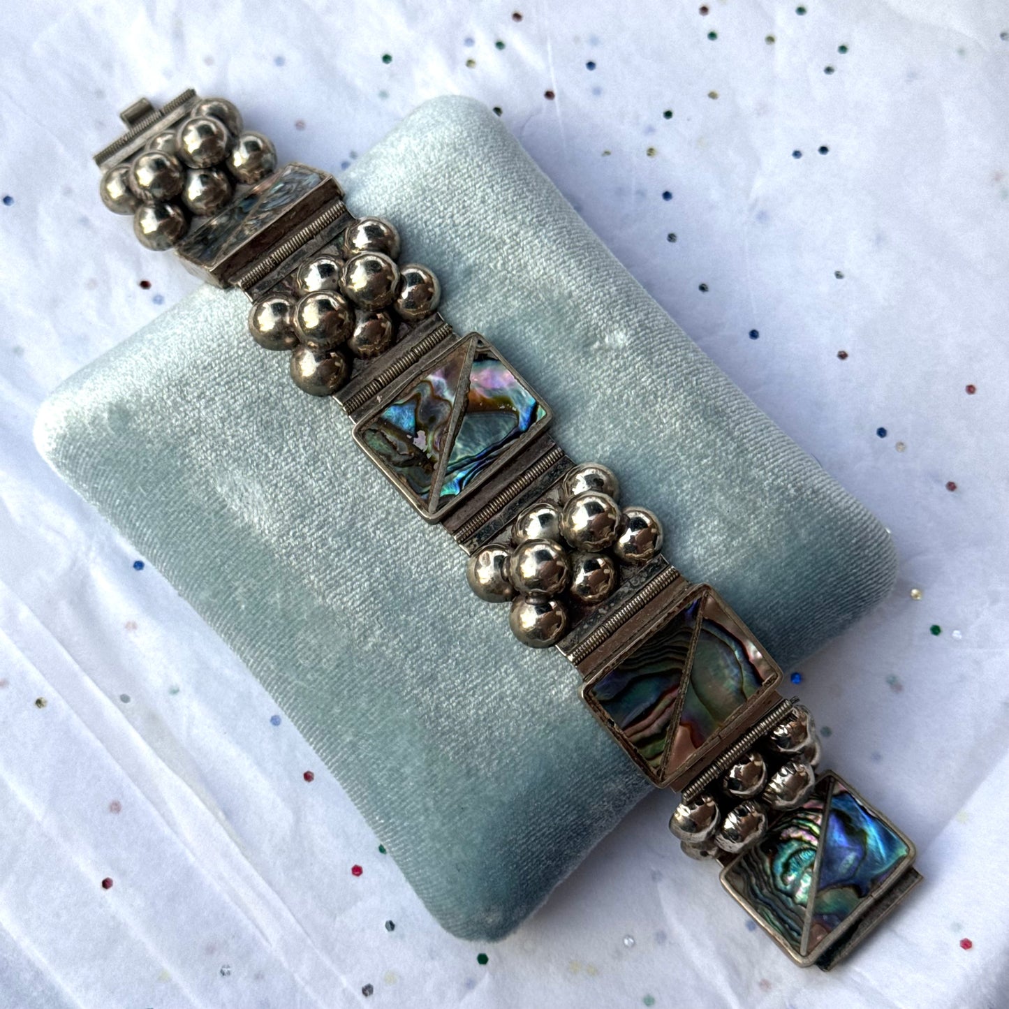 Vintage Silver Abalone Shell Panel Bracelet