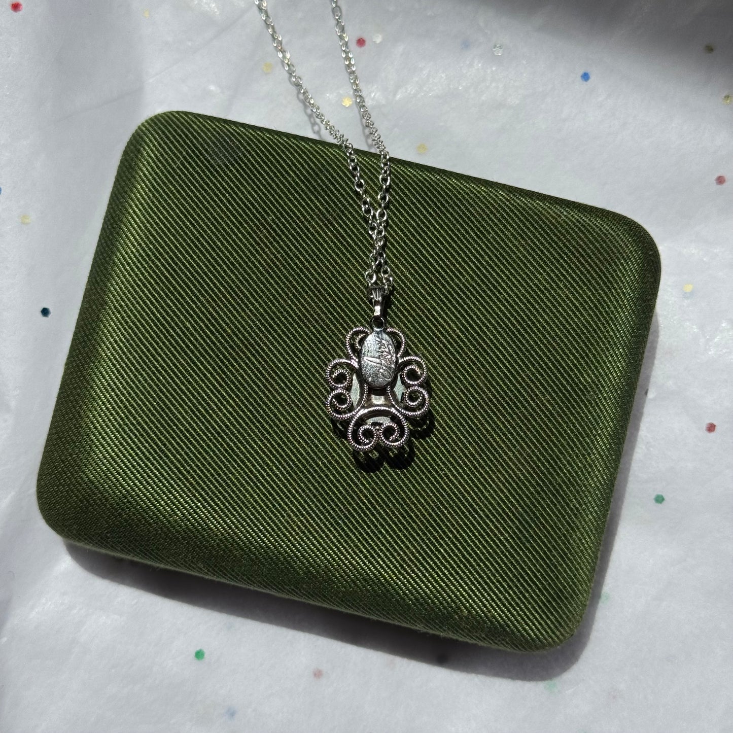 Vintage 1980s Silver Stone Pendant Necklace