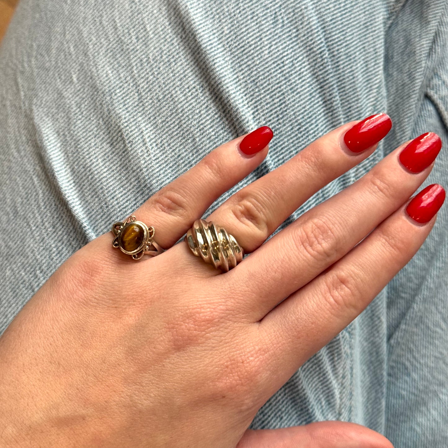 Vintage Sterling Silver Ribbed Croissant Ring