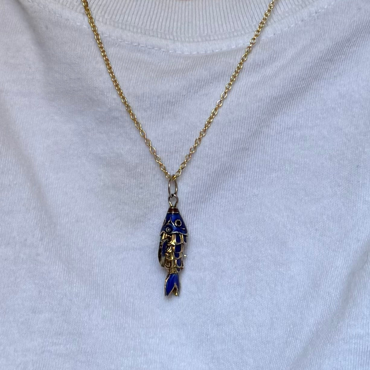 Vintage Gold Enamel Articulated Fish Necklace - Sourced in Paris