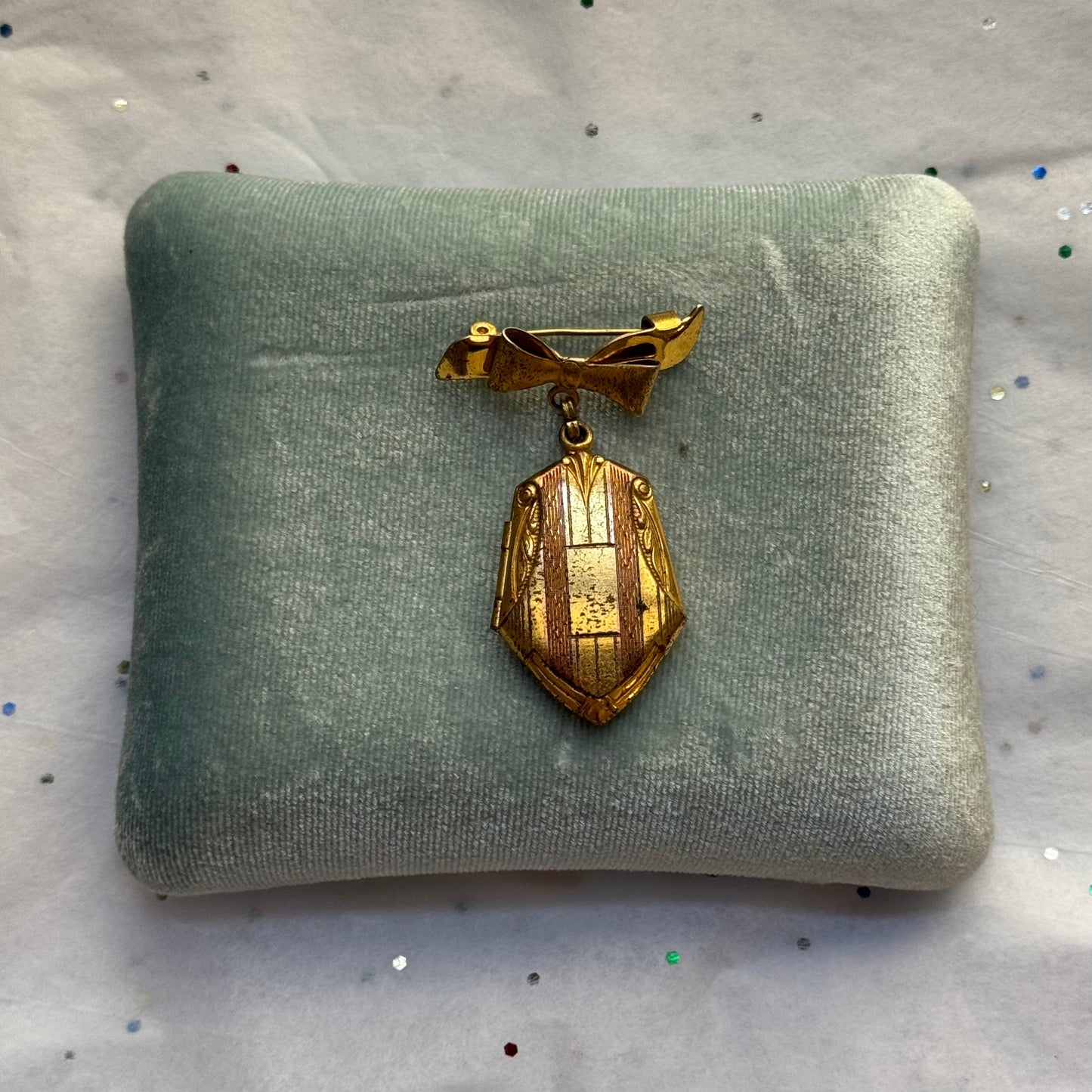 Vintage Gold Filled Locket Bow Brooch