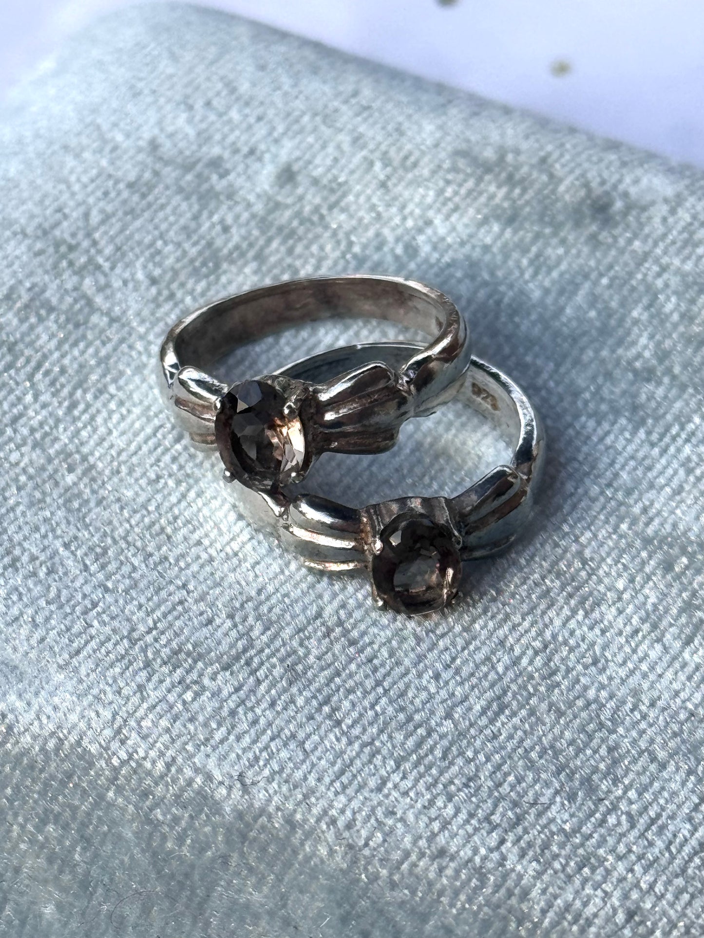 Vintage 925 Sterling Silver Smokey Quartz Rings