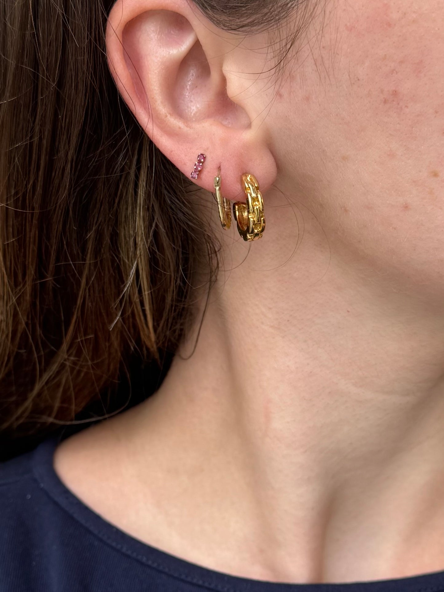 Vintage Gold Chain Link Hoop Post Earrings