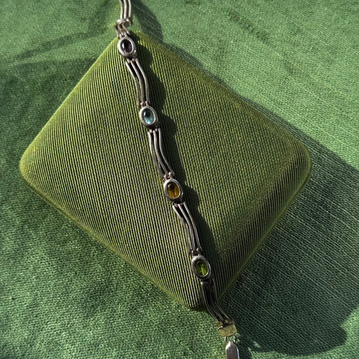 Vintage Sterling Silver Multi Gemstone Wavy Bracelet