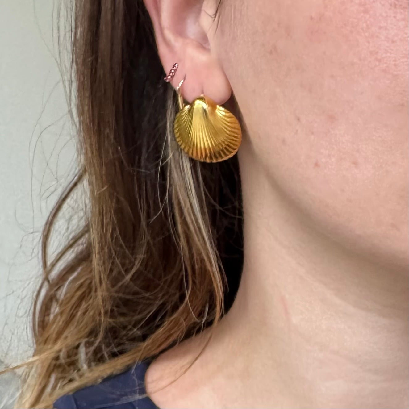 Gold Scallop Seashell Post Earrings