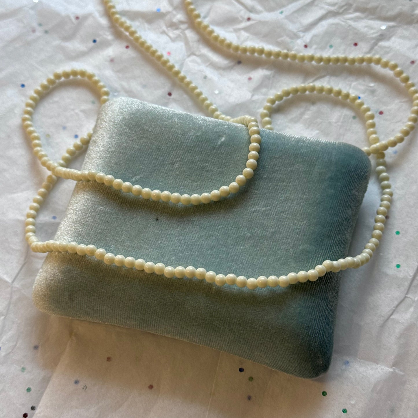 Vintage Long White Beaded Necklace