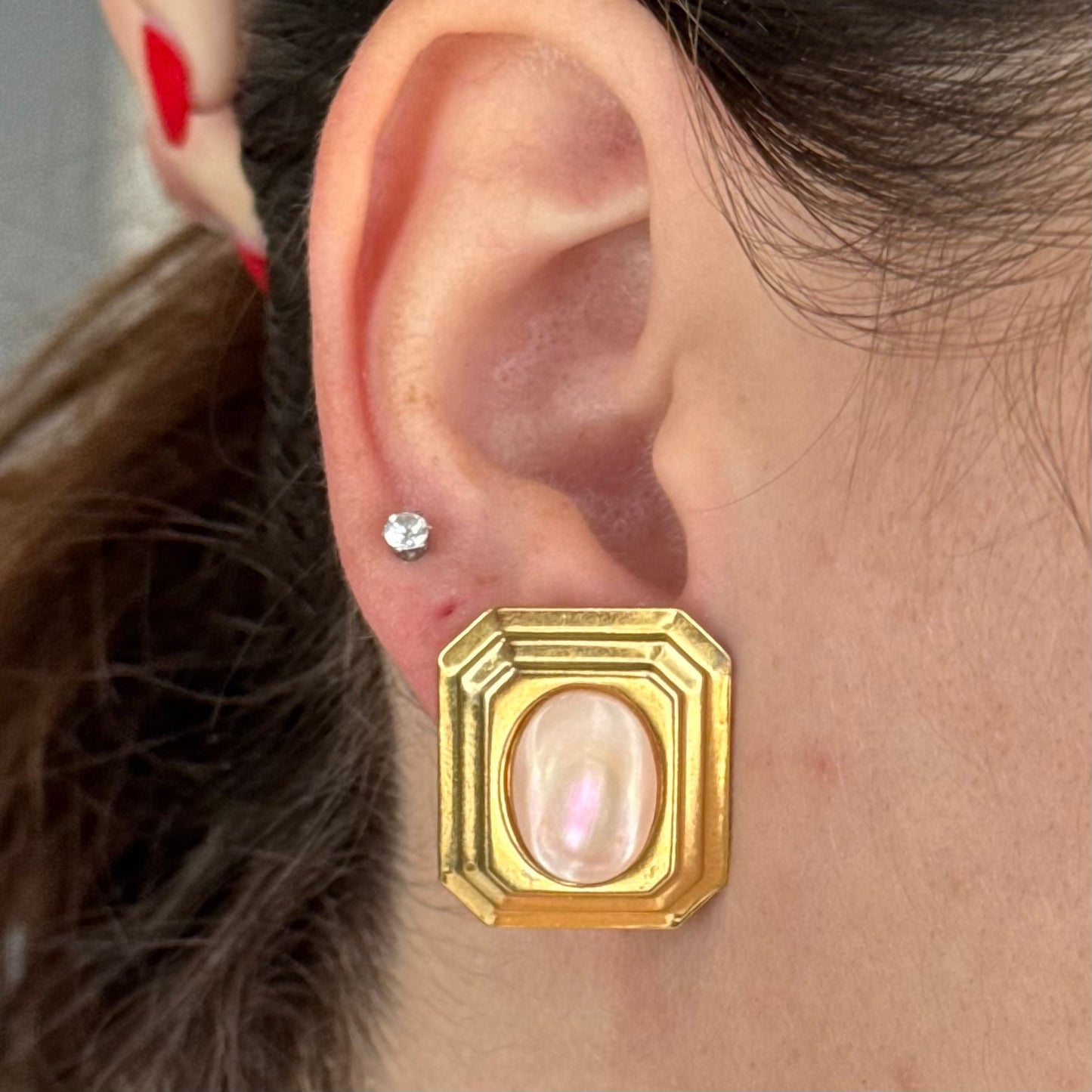 Vintage Pink Mother of Pearl & Gold Statement Earrings