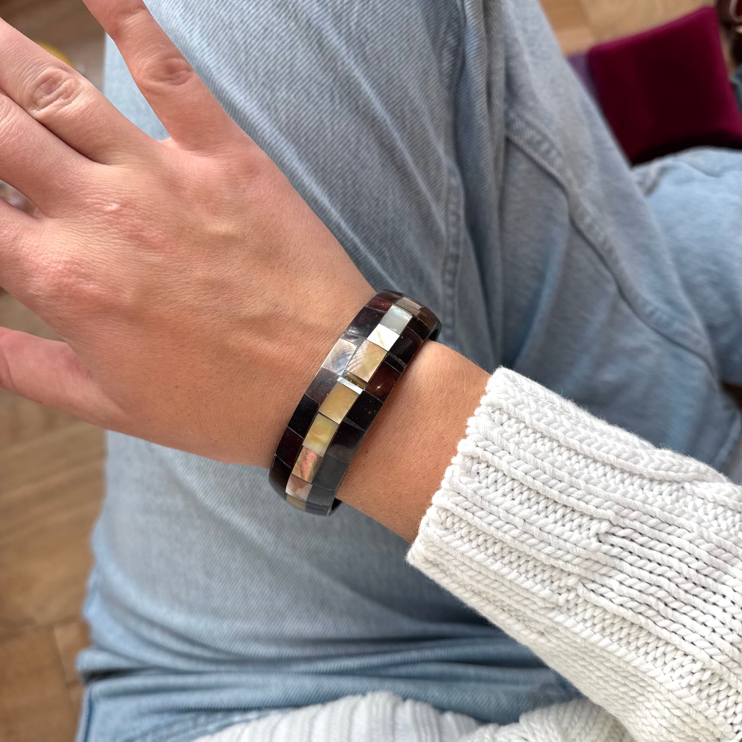 Thin Shell Inlay Bangle Bracelet - Sourced in Greece