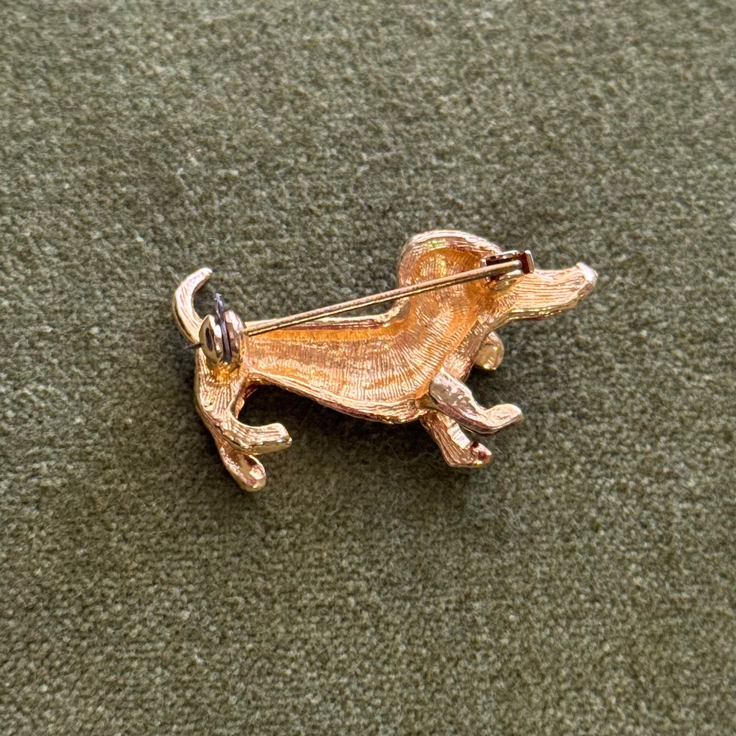 Vintage Gold Tone Dachshund Brooch with Rhinestones - Sourced in Paris