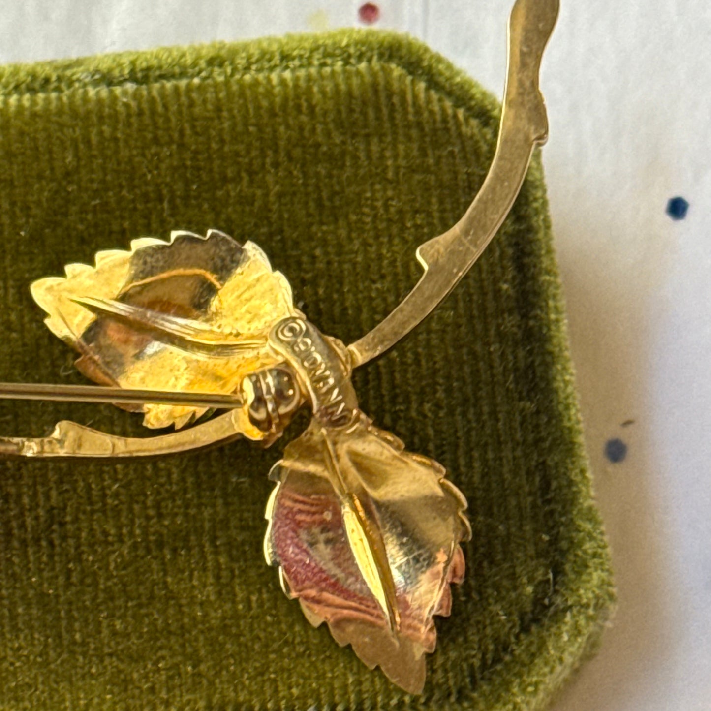Vintage Gold Enamel Yellow Rose Brooch