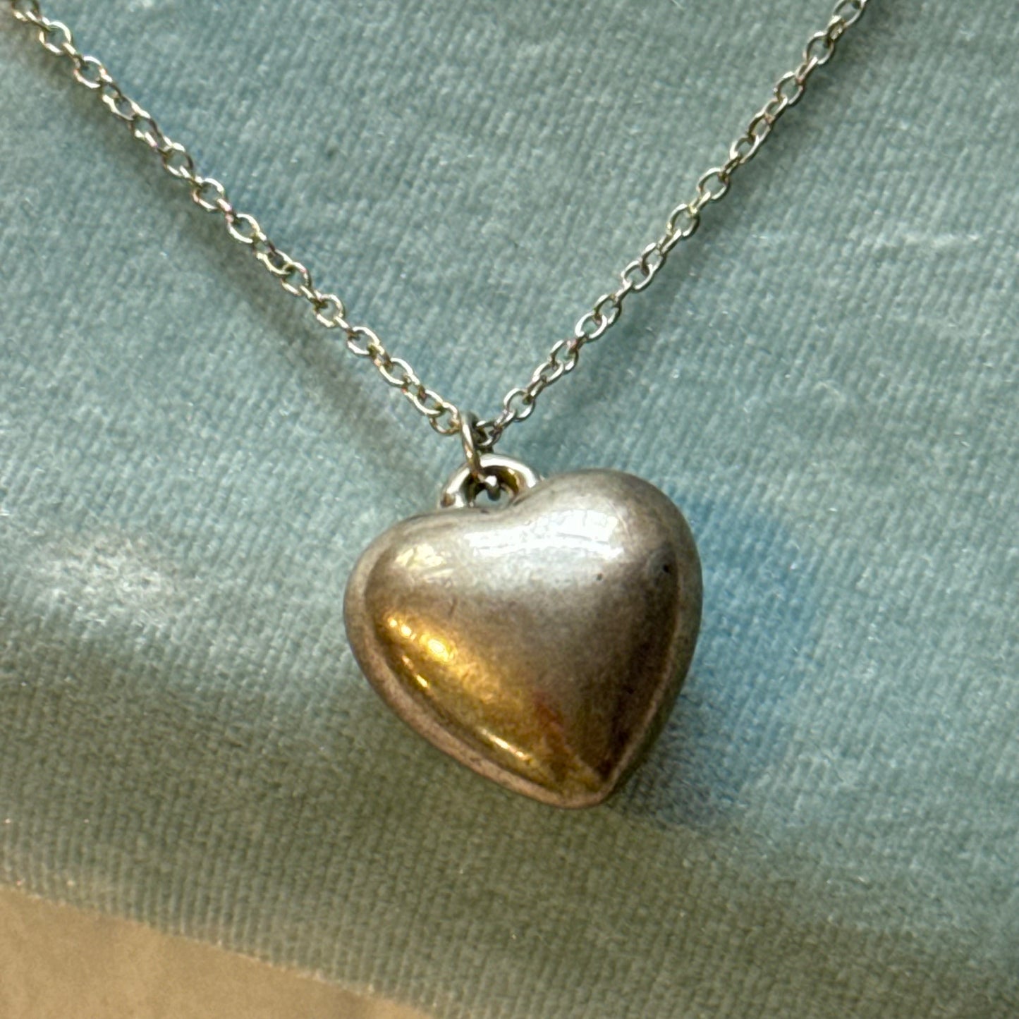 Vintage Silver Puffy Heart Pendant Necklace