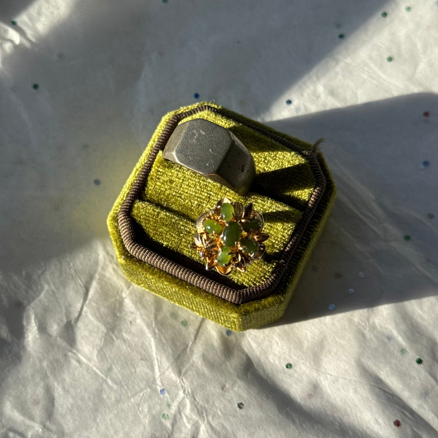 Vintage Green Rhinestone Gold Ring