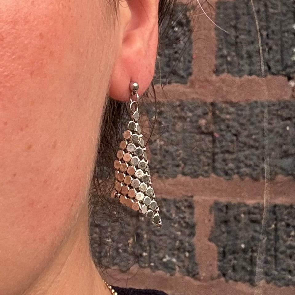 Vintage Silver Mesh Dangle Post Earrings