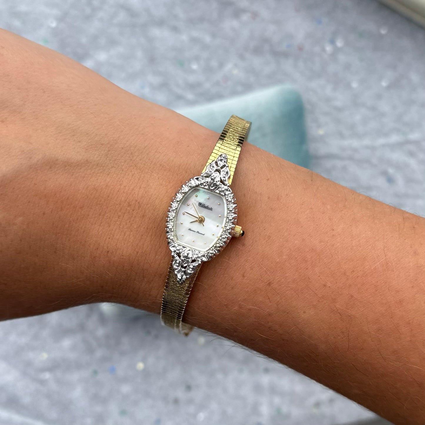 Vintage Gold Watch with Rhinestone Frame