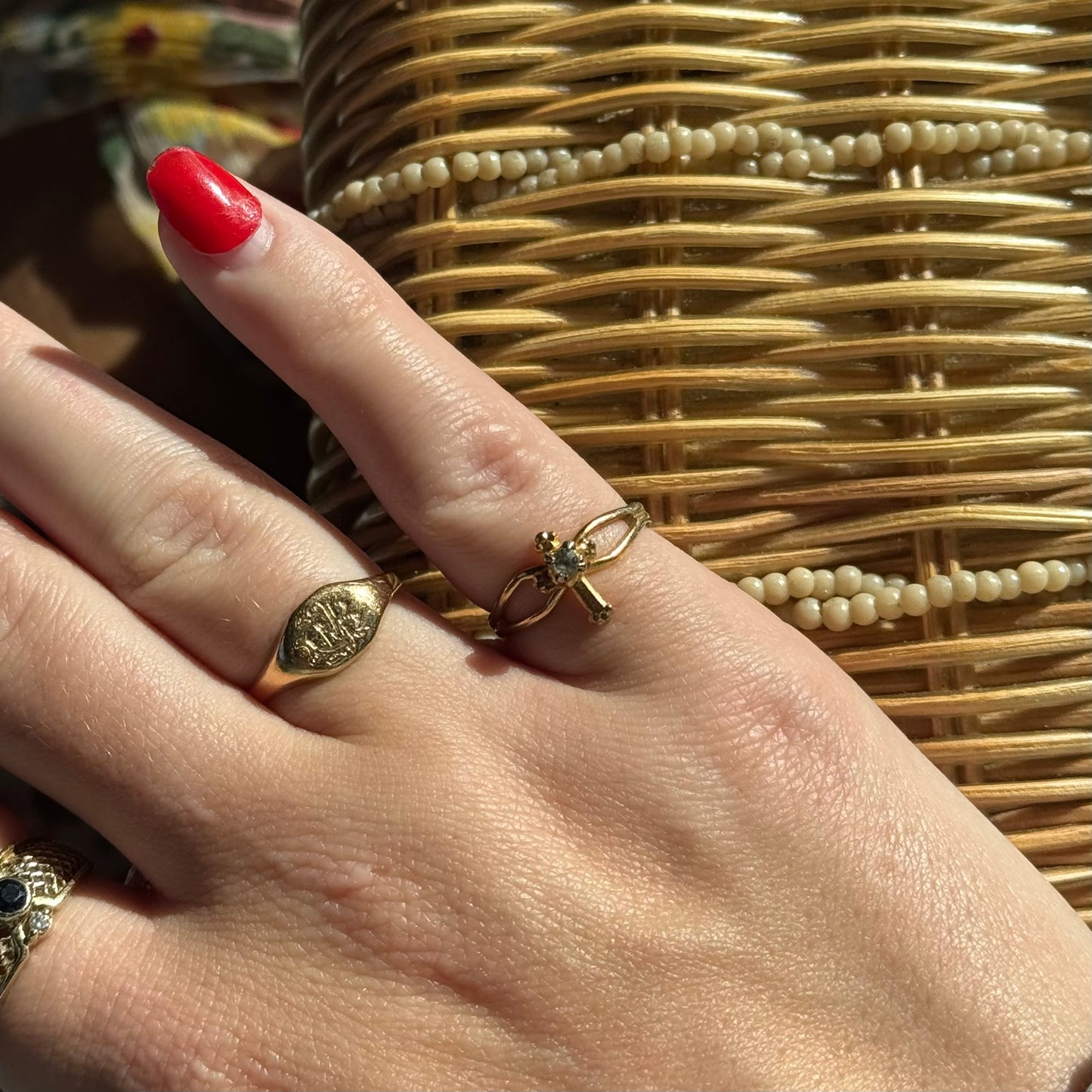 Vintage Gold Cross Rhinestone Ring