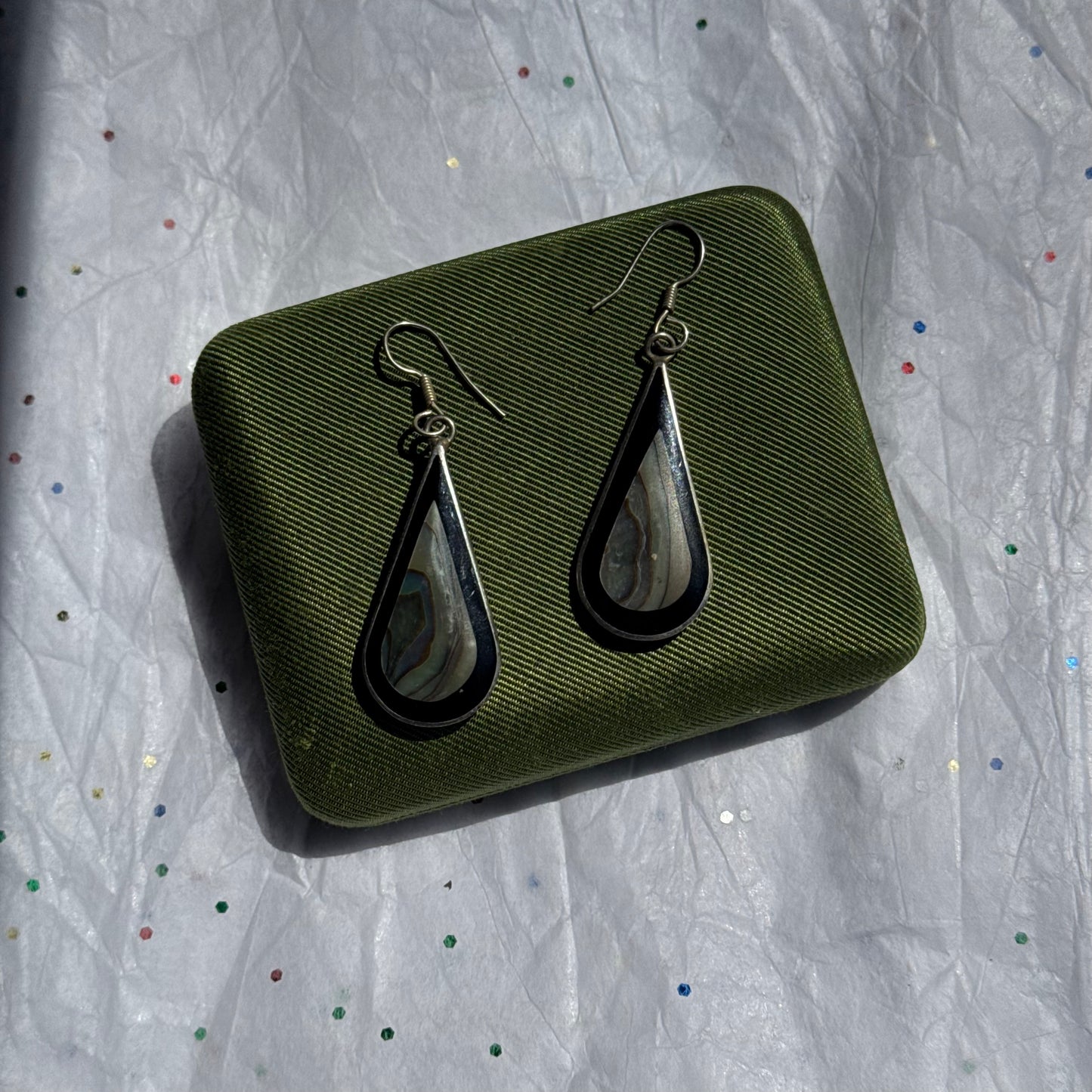Vintage Abalone Shell Sterling Silver Earrings