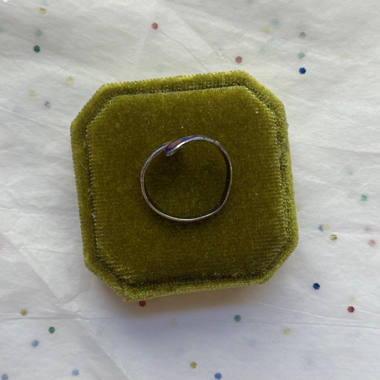 Vintage Sterling Silver Blue Cloisonné Enamel Wrap Ring