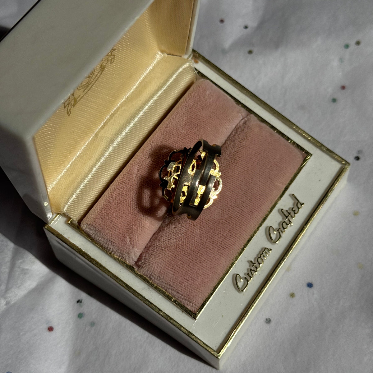 Vintage Damascene Gold & Black Ring