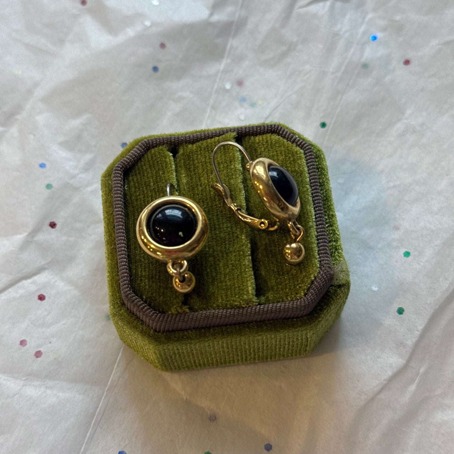 Vintage Gold Earrings with Black Enamel