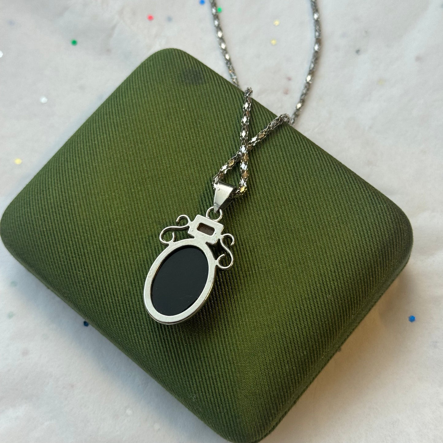 Vintage Silver Stone Pendant Necklace