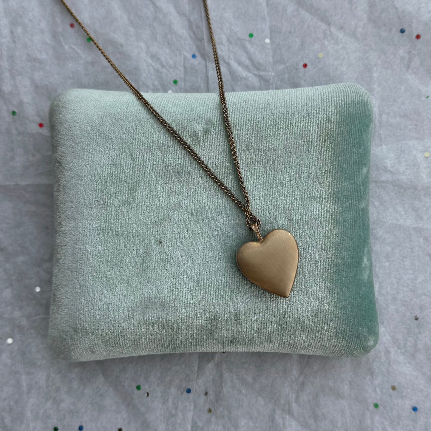 Vintage Gold-Filled Heart Locket Pendant Necklace with Multicolored Flowers