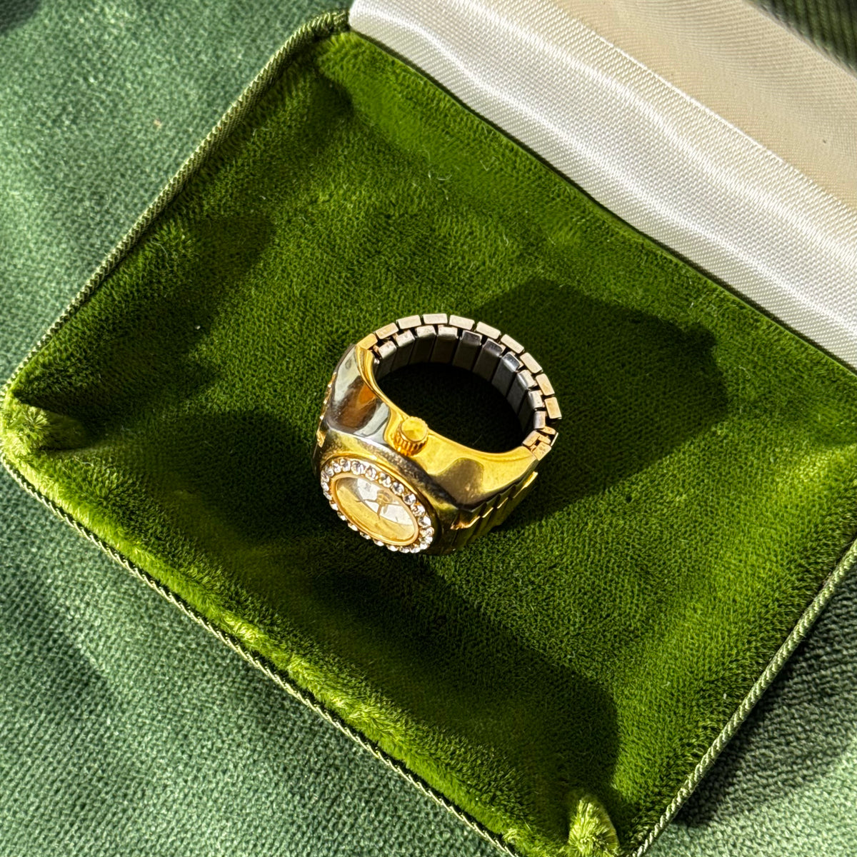 Gold and Rhinestone Watch Ring