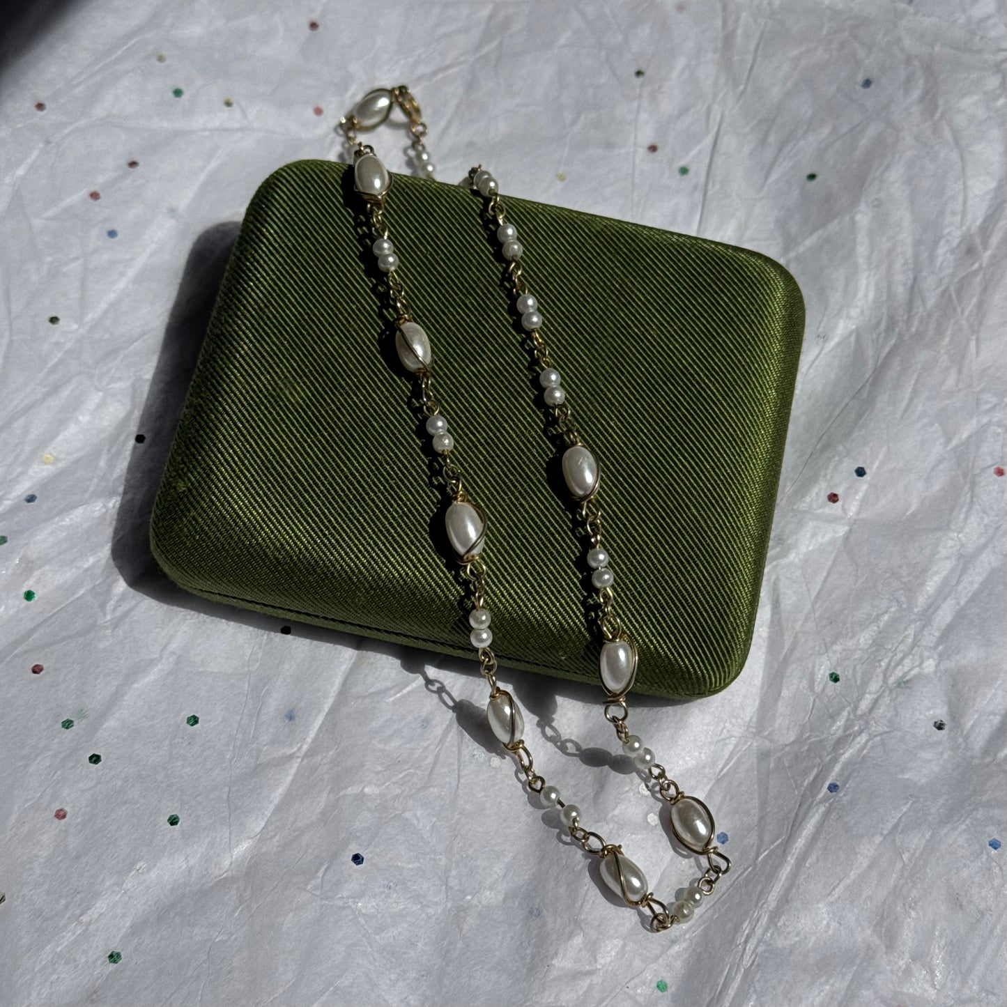 Vintage Gold Wire Pearl Choker Necklace