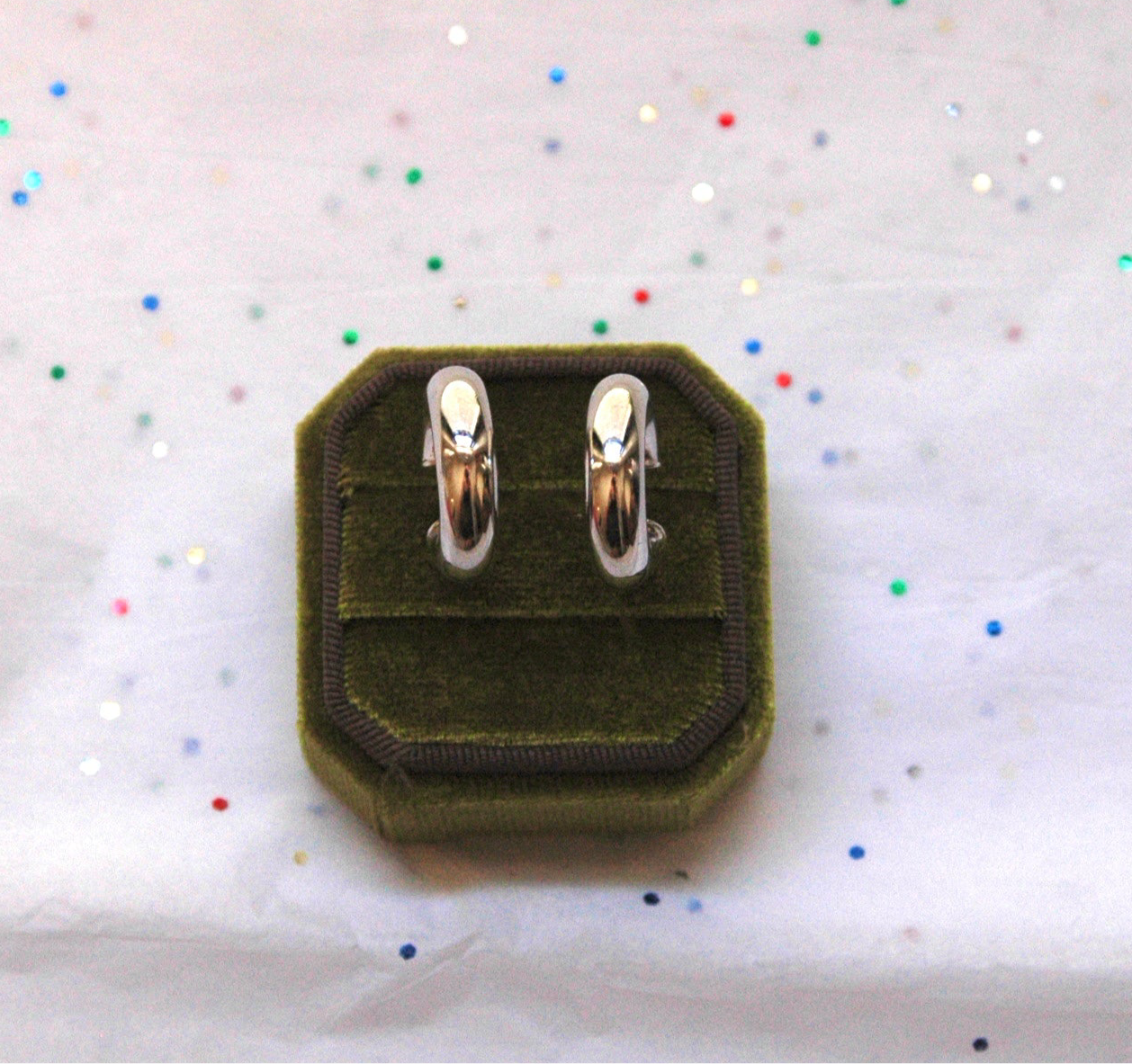 Silver Puffy Hoop Post Earrings