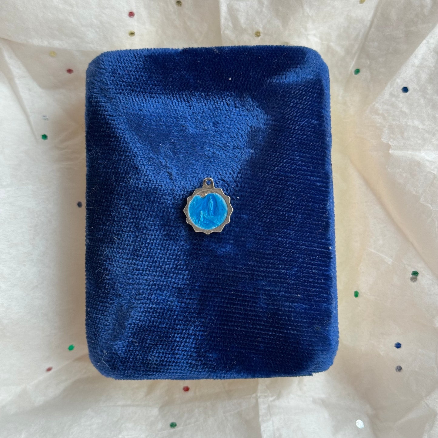 Vintage Our Lady of Lourdes Blue Enamel Necklace - Sourced in Paris
