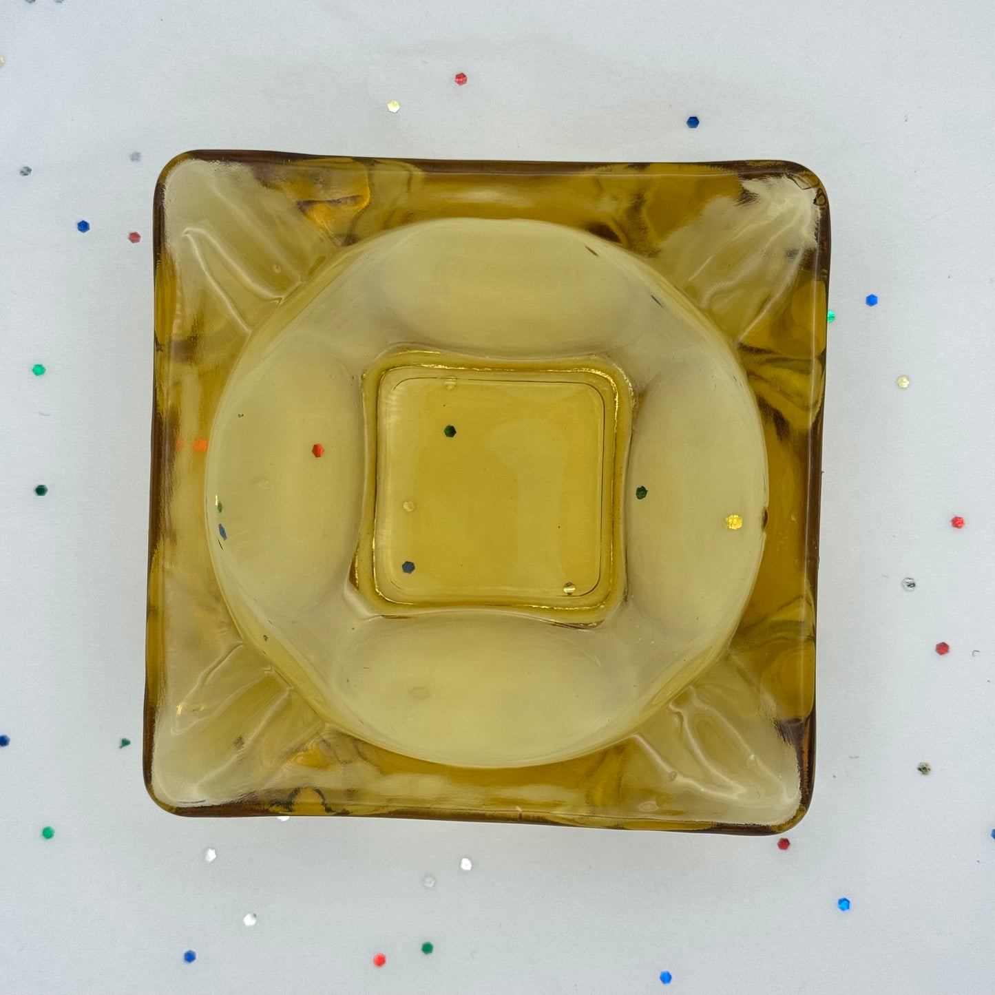 Vintage Amber Yellow Glass Ashtray Dish