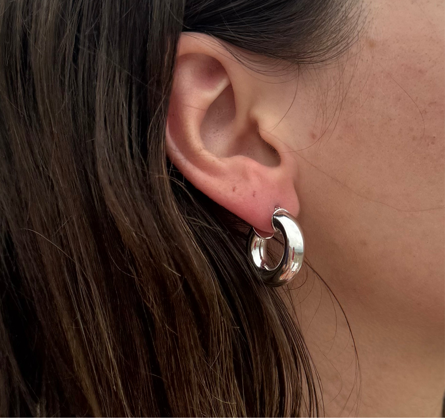 Silver Puffy Hoop Post Earrings