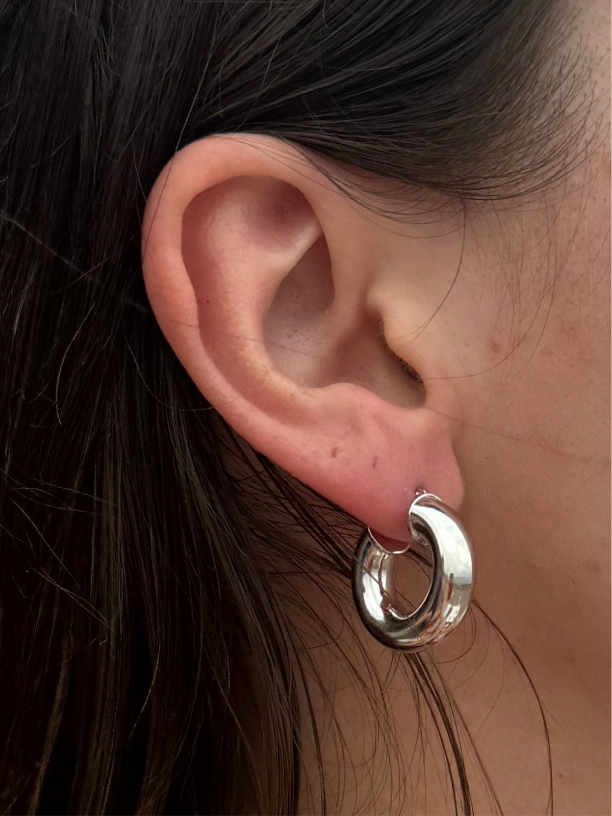 Silver Puffy Hoop Post Earrings