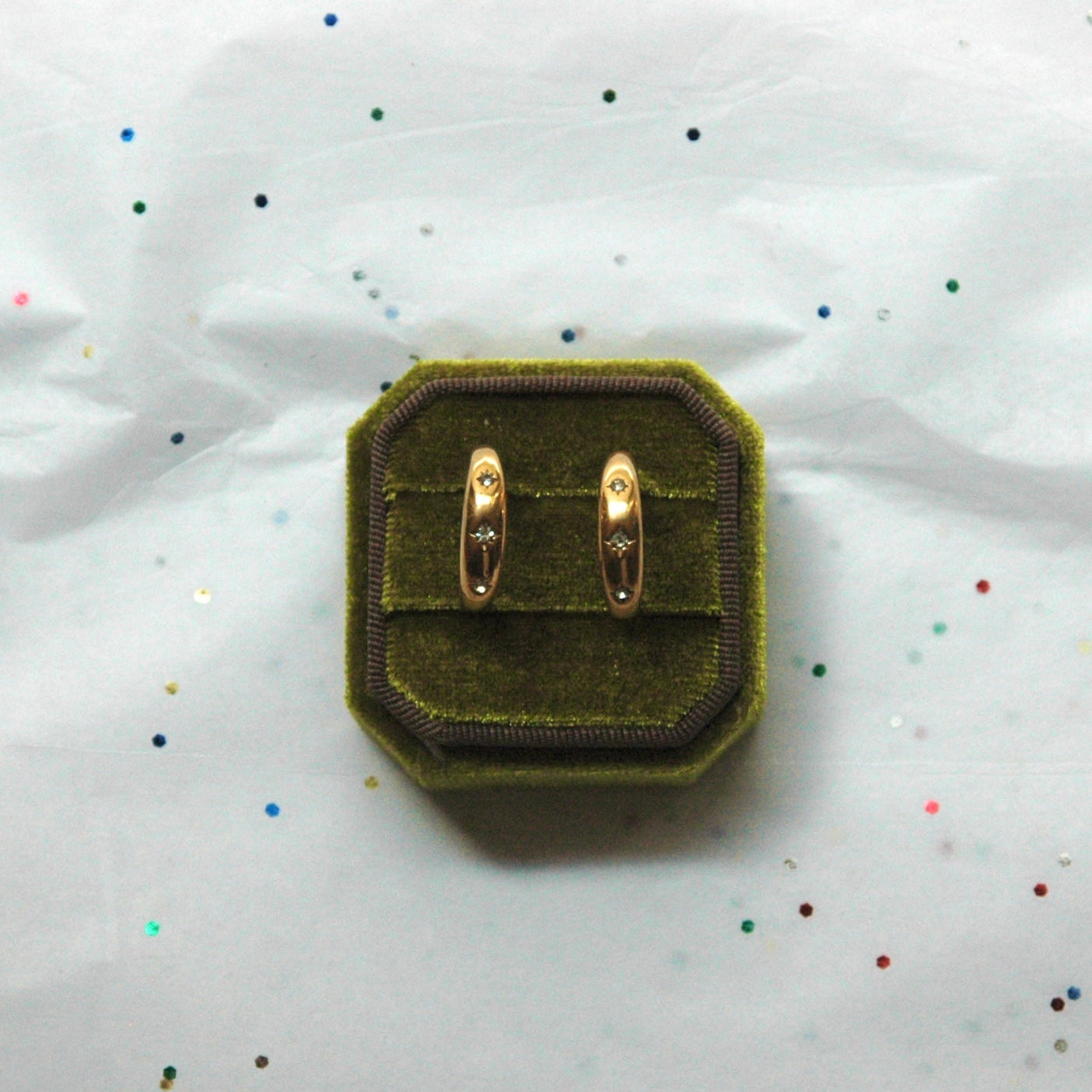 Gold Starburst Rhinestone Hoop Post Earrings