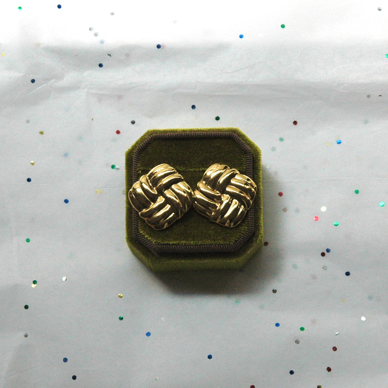 Gold Twist Square Post Earrings