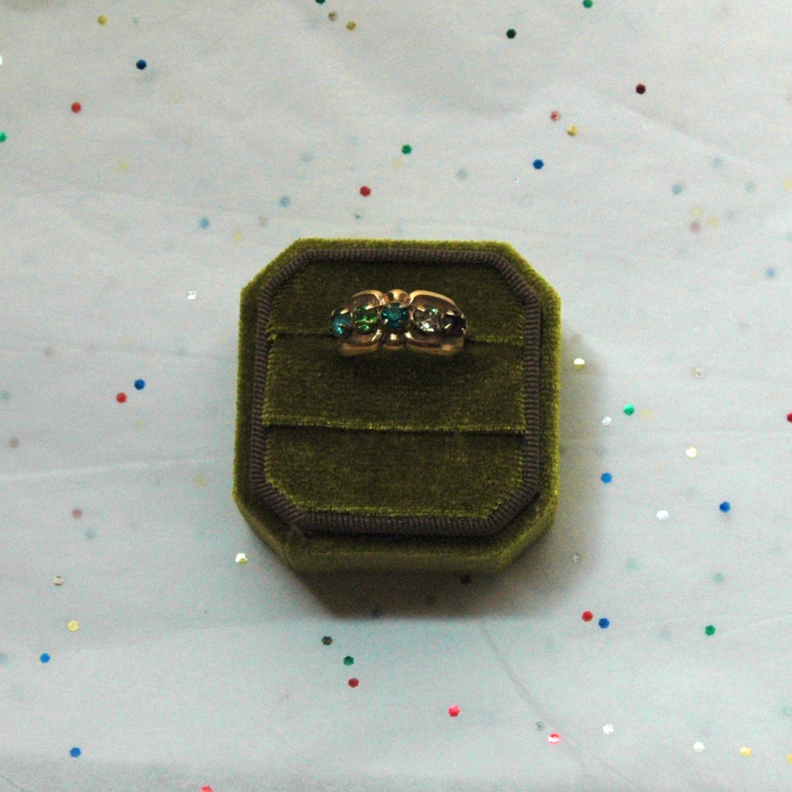 Vintage 14K Gold Electroplated Multicolor Stone Cluster Ring