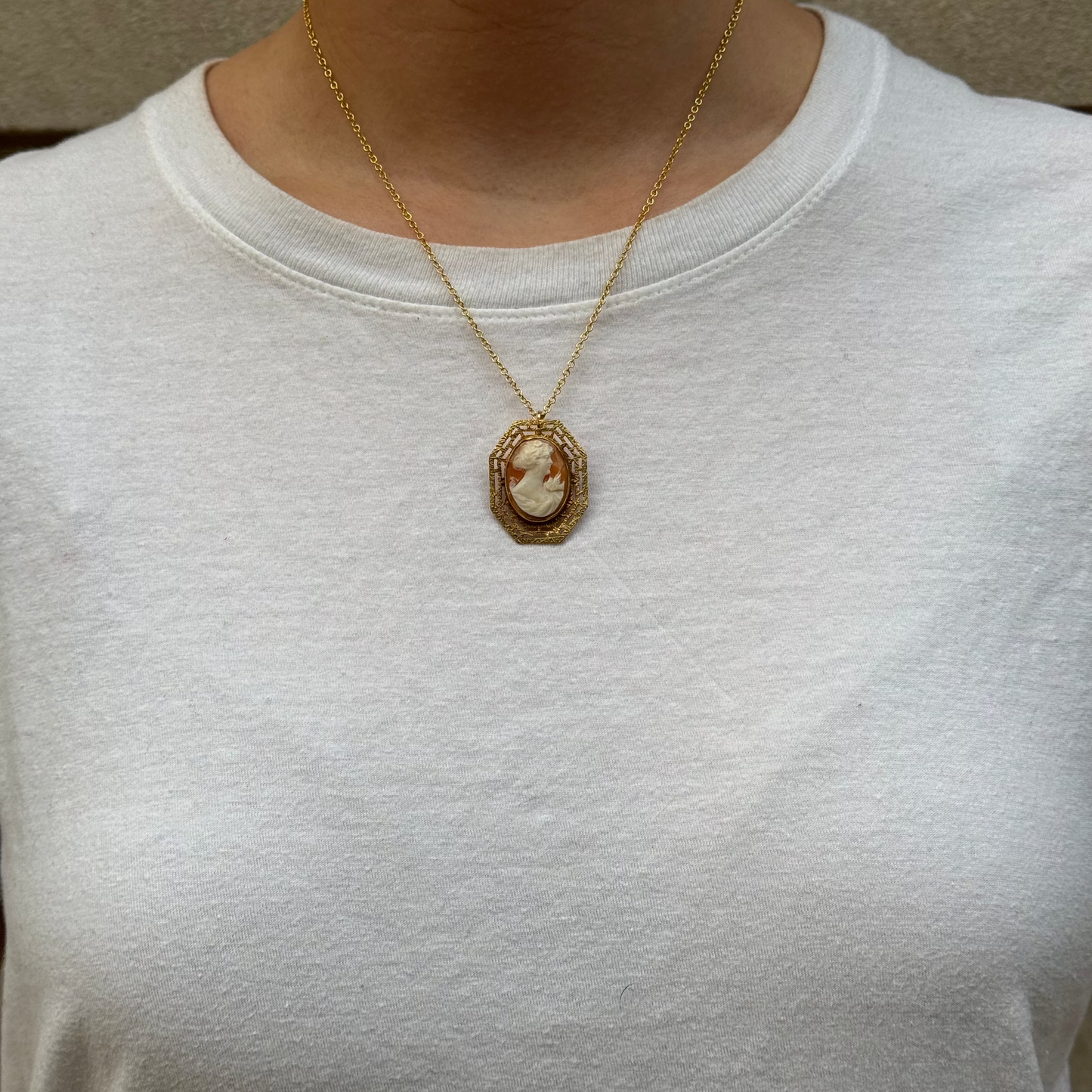 Vintage Gold Filled Cameo Filigree Pendant Necklace/Brooch, Victorian Style