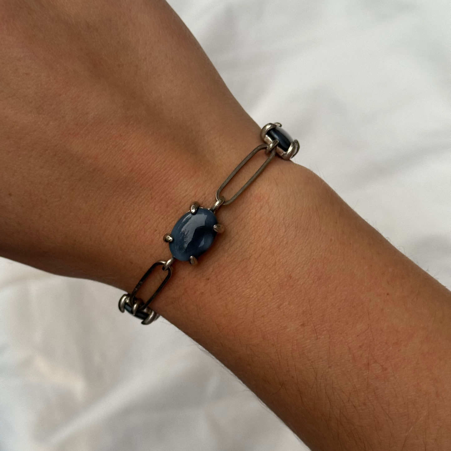 Vintage Silver Bracelet with Blue Stones