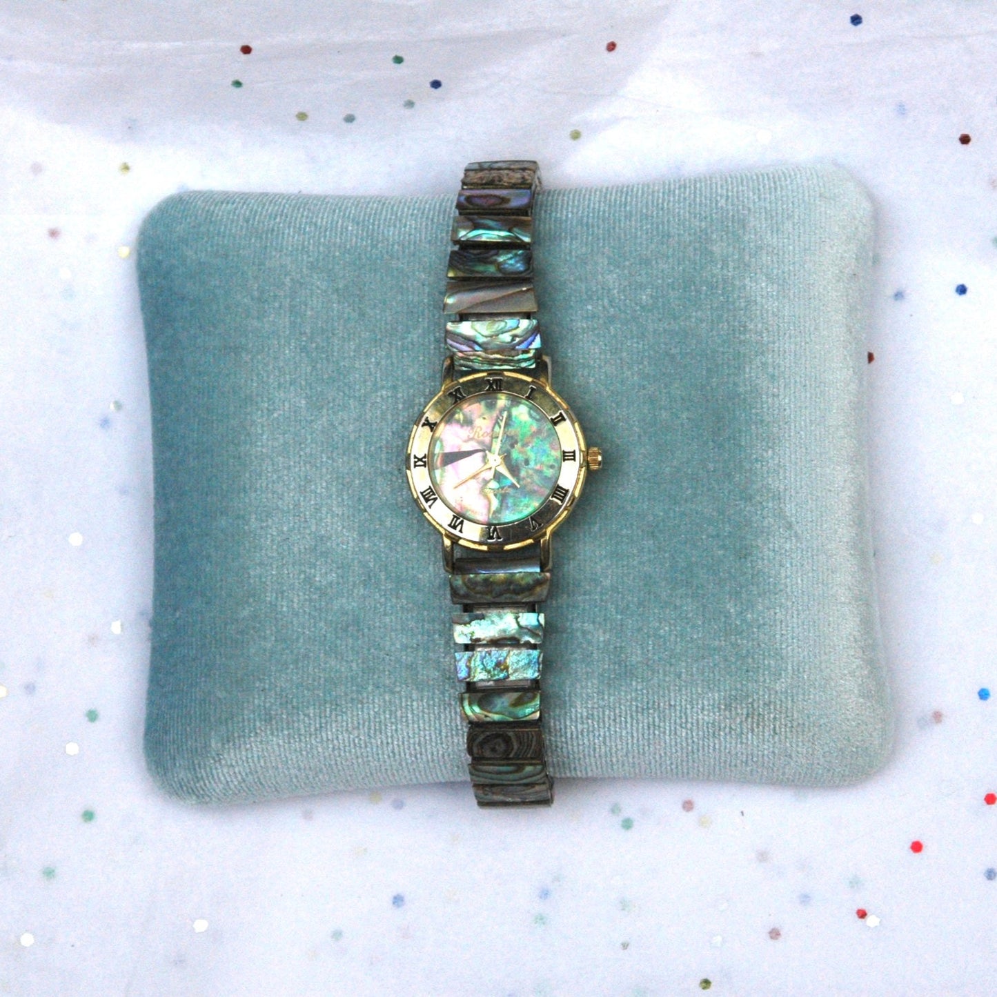 Vintage Abalone Shell Gold Stretch Band Watch