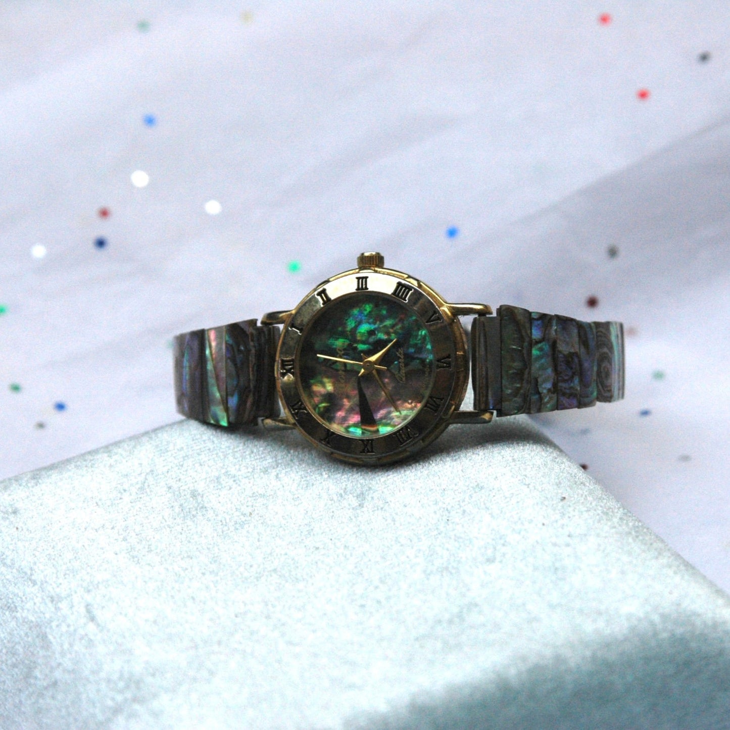 Vintage Abalone Shell Gold Stretch Band Watch