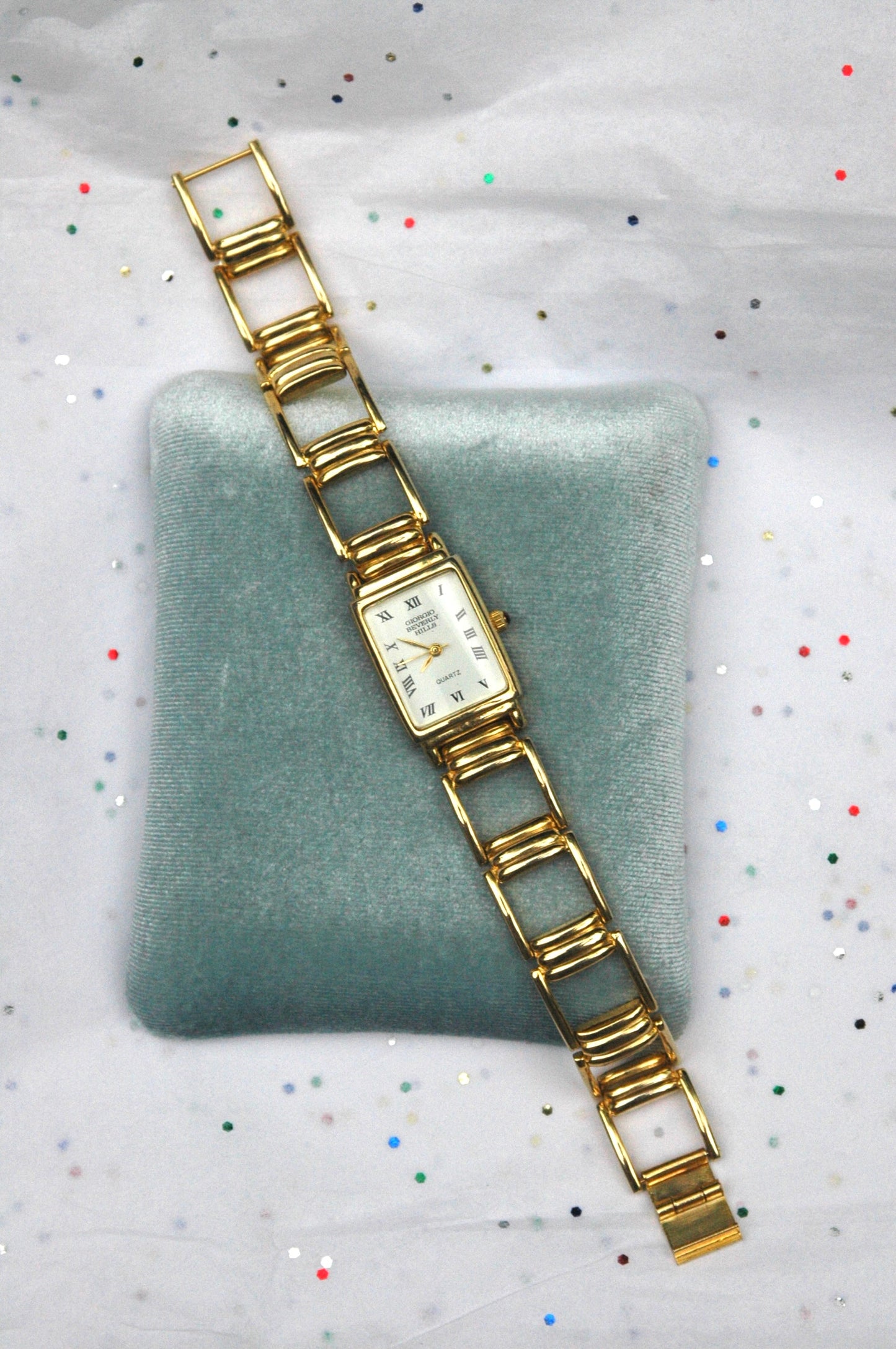 Vintage Gold Open Link Rectangular Face Watch