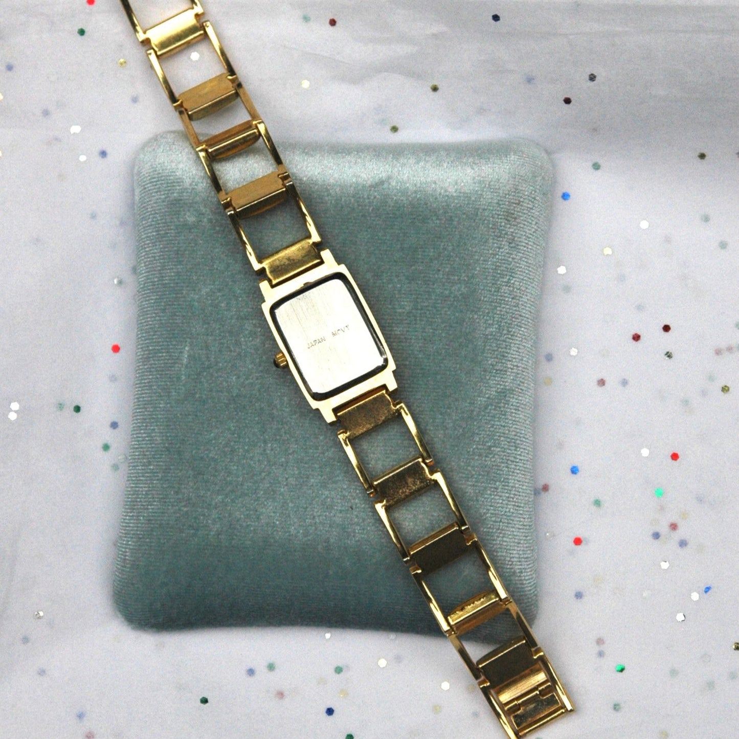 Vintage Gold Open Link Rectangular Face Watch